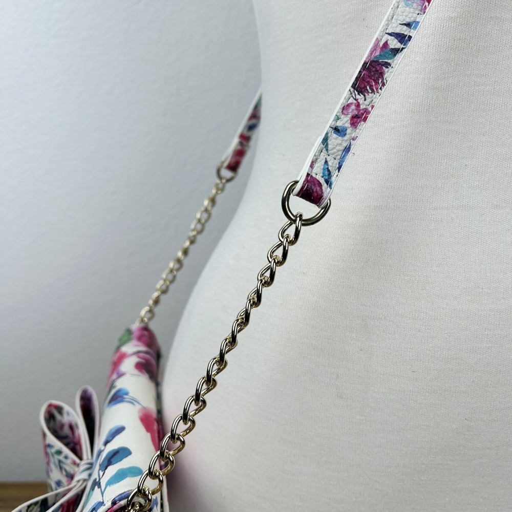 Betsey Johnson Floral Print Crossbody Bag Clutch with Bow Gold Chain - Picture 12 of 15